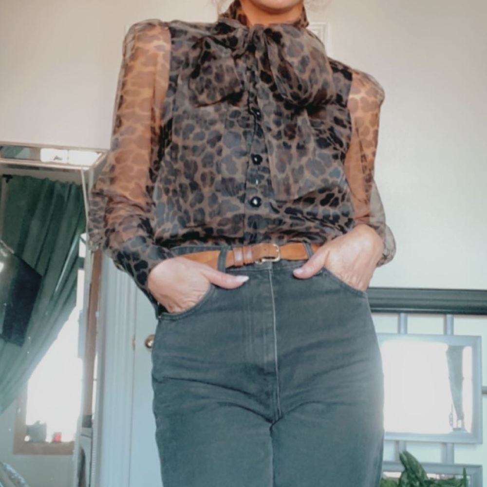 Leopard print bow blouse